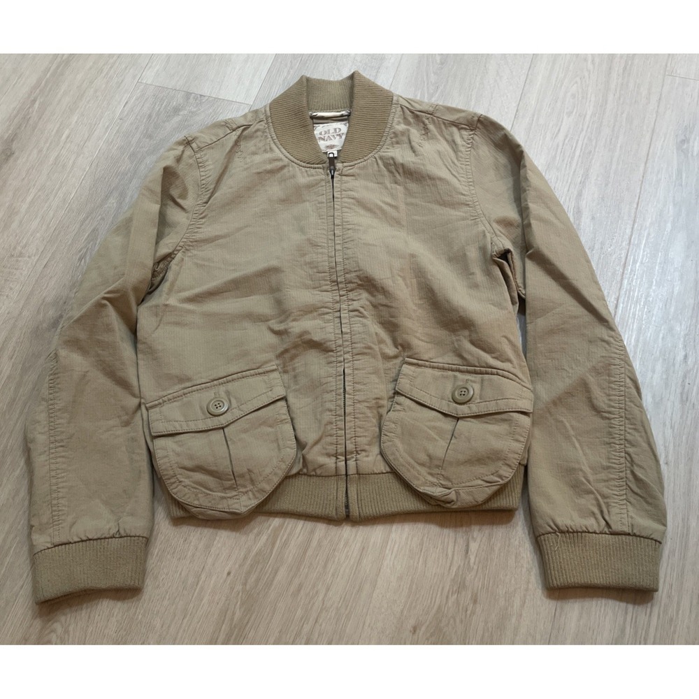 Vintage Y2k Old Navy Military Jacket Womens Large Beige Bomber Full Zip Surplus